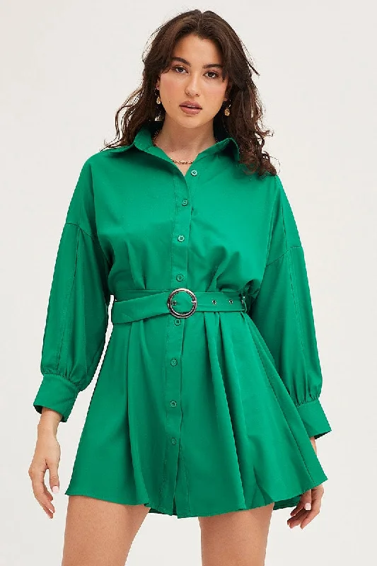 Women's Sporty Clothes Green Dress Long Sleeve Mini