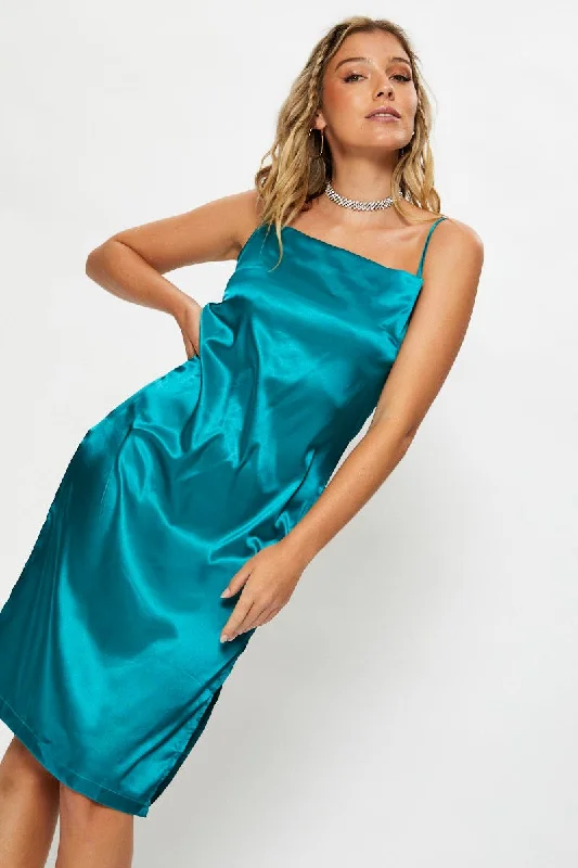 Women's Night-Out Outfit Green Satin Cowl Neck Dress