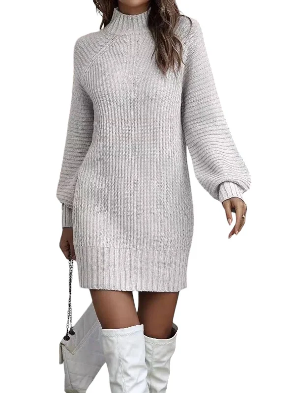 Women's Clothing For Work High Neck Sweater Dress In Grey