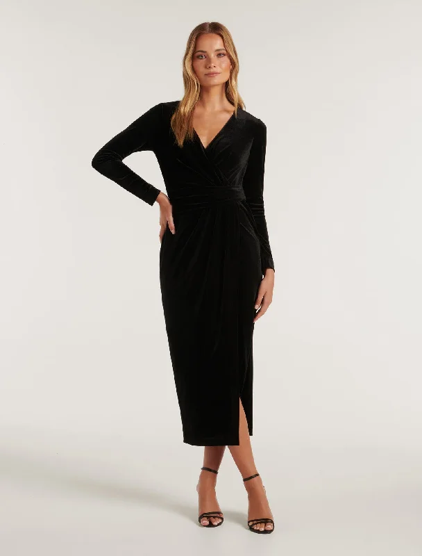 Women's Plus-Size Apparel Julianne Wrap Velvet Midi Dress