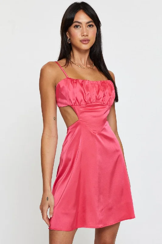 Women's Vacation Outfit Pink A Line Dress Mini