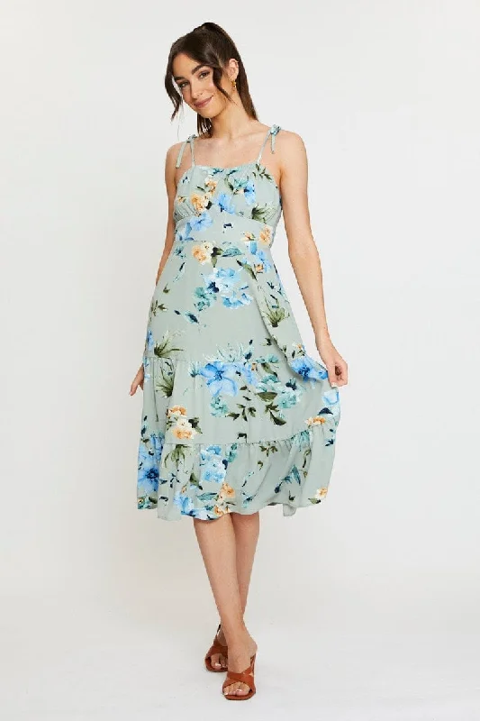 Women's Everyday Apparel Print A Line Dress Midi