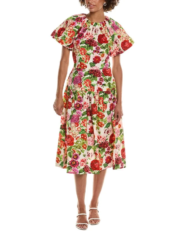 Women's Clothes Teri Jon by Rickie Freeman Floral Puff Sleeve Midi Dress