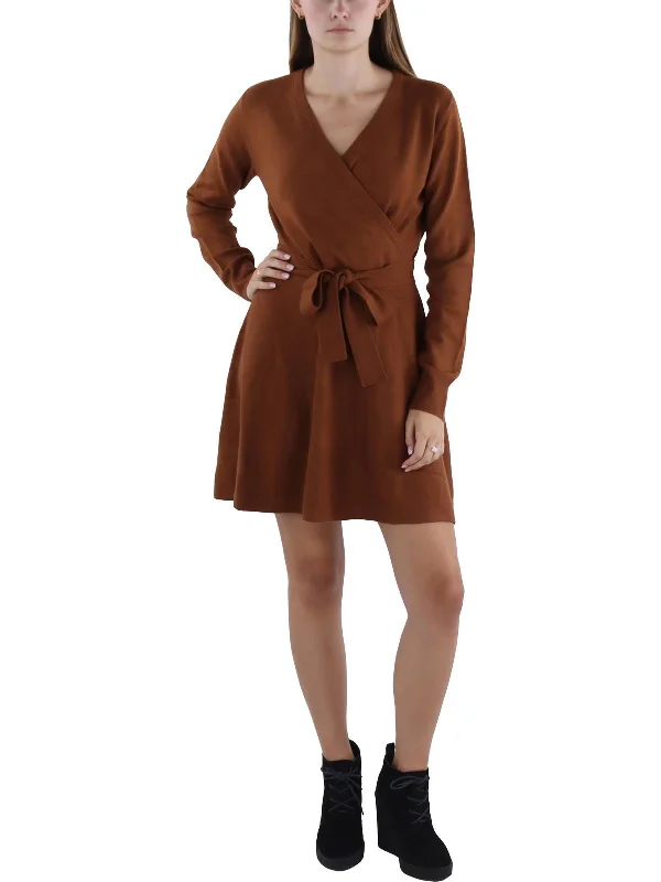 Affordable Trendy Clothes For Women Womens Above Knee Surplice Sweaterdress