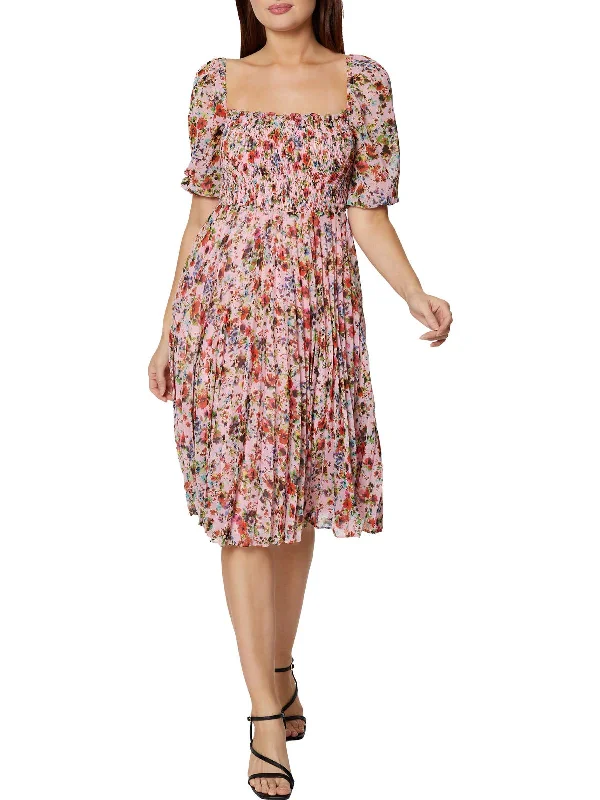 Women's Functional Outdoor Garments Womens Floral Pleated Midi Dress