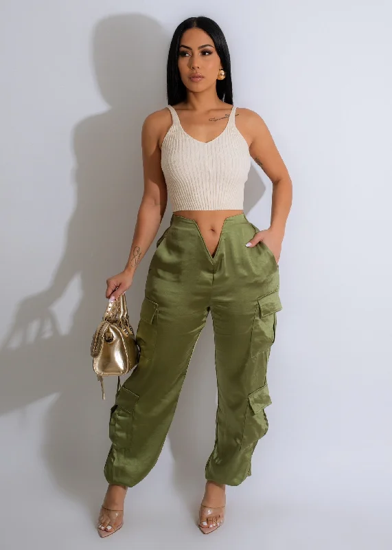 Luxury Women's Clothing Always Slaying Sating Cargo Jogger Green