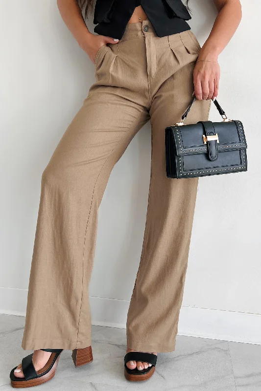 Women's Clothes For Work Events Brunch In Nantucket Linen Wide Leg Pant (Taupe)