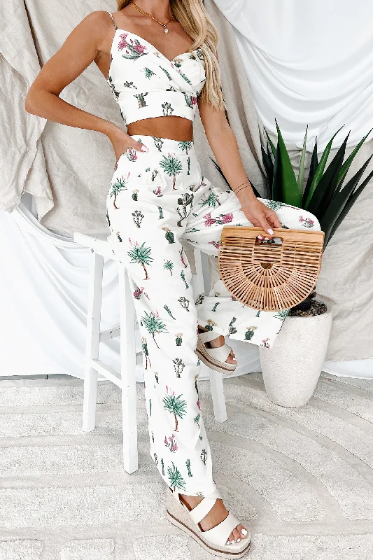 Vintage Clothing For Women Desert Whispers Printed Wide Leg Pants (Cream Multi)