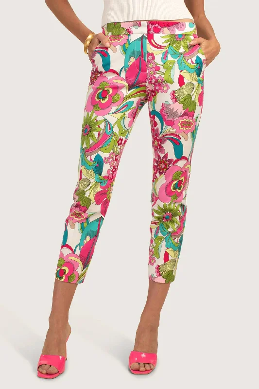 Women's Comfy Loungewear Outfit Fab Floral Print Super Stretch Ankle Pants In Pink