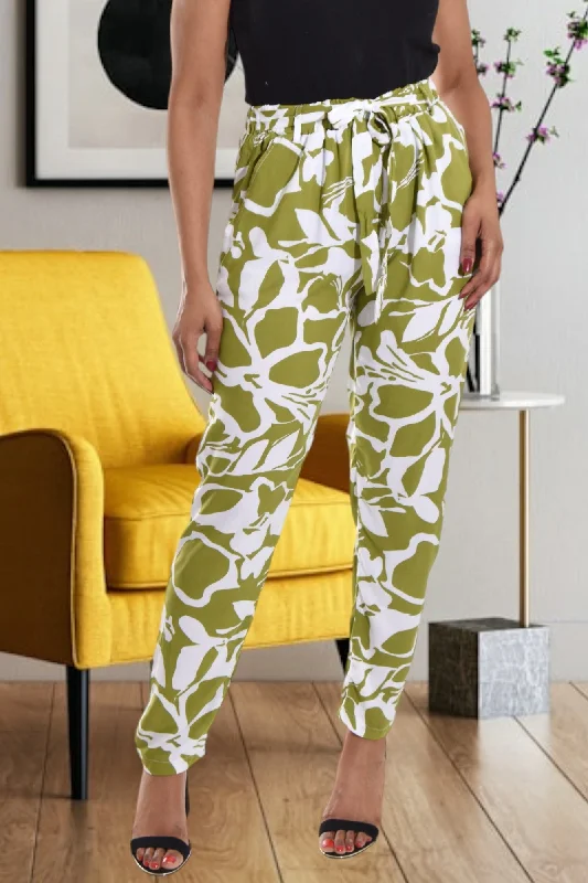 Formal Attire For Women Green And White Printed Pocket Pants