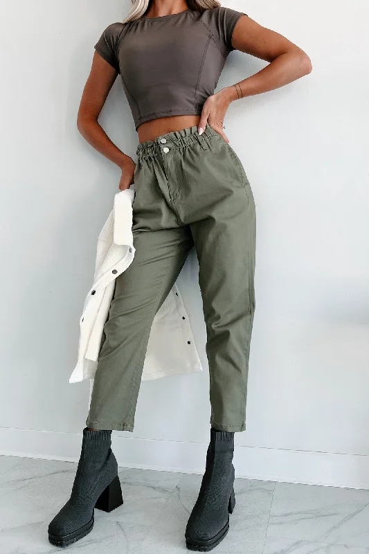 Women's Clothing Apparel Sets Just The Facts Paper Bag Pants (Olive)