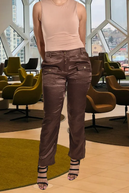 Women's Professional Apparel Brown Satin Pocket Pants