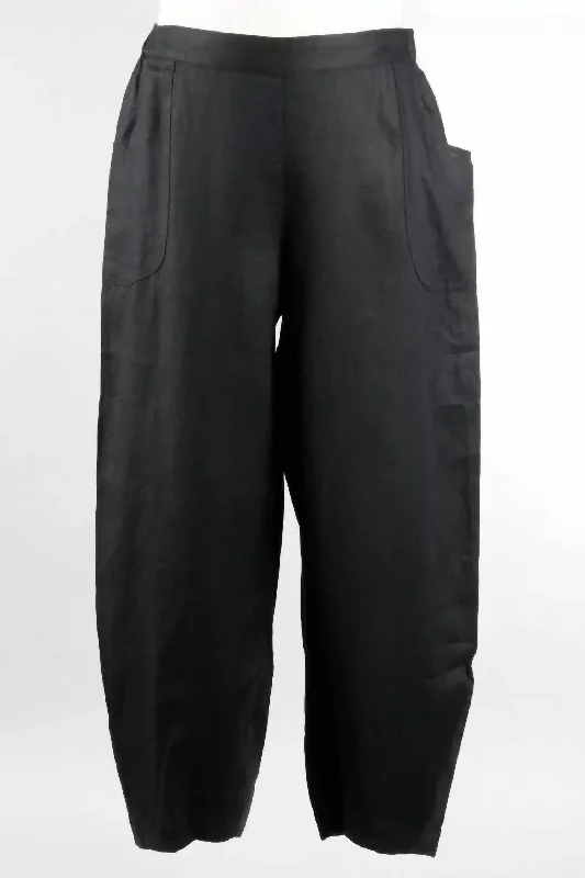 Women's Stylish Vacation Attire Linen Lantern Pant In Black