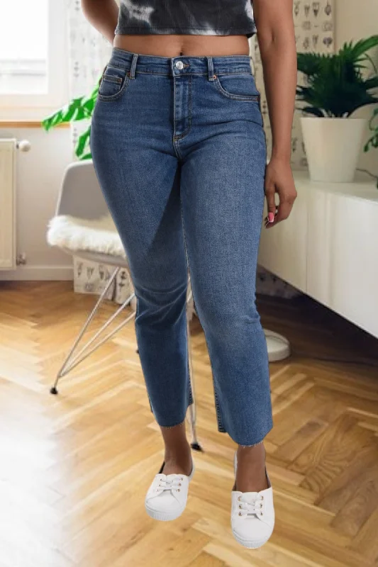 Comfortable Garments For Women Mid Blue High Waist Jeans