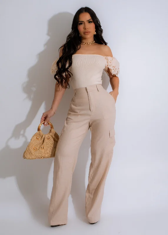 Women's Evening Garments One For One Linen Cargo Pants Nude