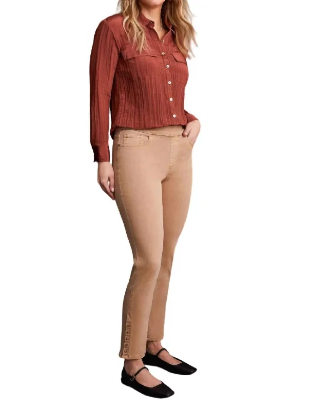 Women's Layered Outfit Pull On Ankle Pants In Tan