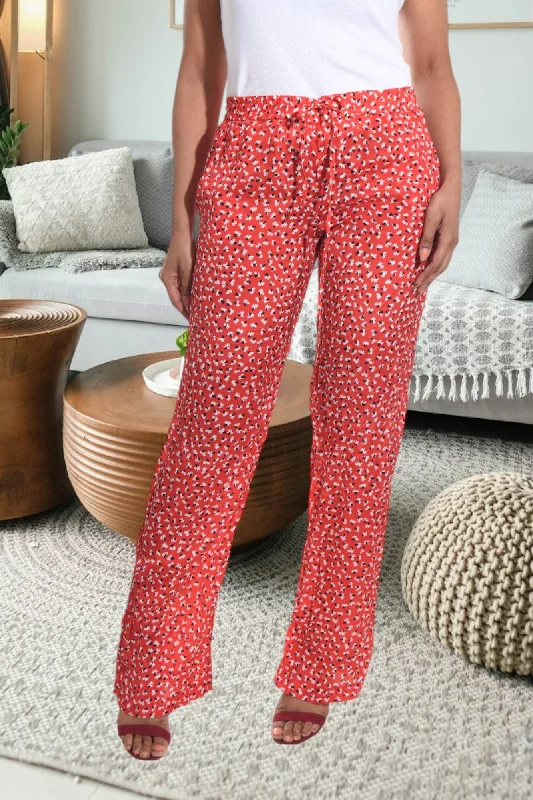 Women's Elegant Clothing Sets Red Printed Pocket Pants