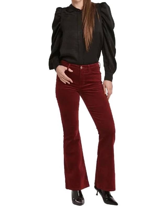 Women's Stylish Casual Garments Rosa Mid Rise Full Pant In Velveteen Burgundy