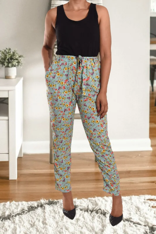 Affordable Women's Clothes Sage Floral Pocket Pants