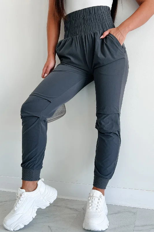 Women's High-Fashion Attire Thrill Of The Game High Waist Joggers (Charcoal)