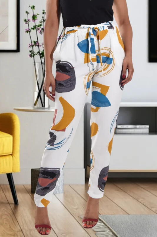 Women's Holiday Clothes White Multi Print Pocket Pants