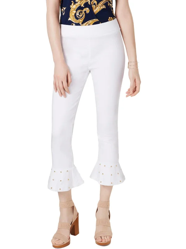 Women's Clothes And Apparel Womens Studded Ruffle Hem Capri Pants