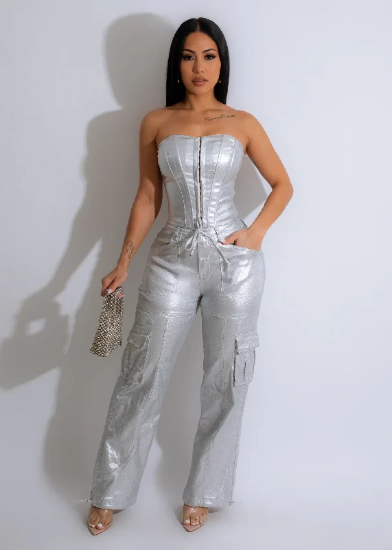 Women's Travel Apparel You Arrived Metallic Cargo Pants Silver